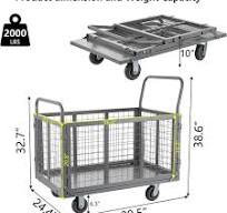 Platform Truck Cart with Cage 5 in 1 Heavy Duty Push Cart Dolly with 5"  Casters