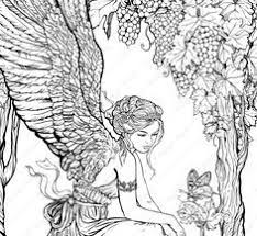 Portrait Of A Girl Angel Decorated Floral Elements Pdf Etsy Skull Coloring Pages Coloring Pages Fairy Coloring Pages