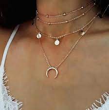 Vintage Multilayer Acrylic Ox Horn Moon Tattoo Chokers Long Necklaces Boho Necklace Bijoux Handmade For Women Summer Fashion Moon Choker Necklace Long Necklace Boho Boho Choker Necklace