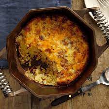 Dutch Oven Cheesy Bacon Eggs Recipe Dutch Oven Breakfast Dutch Oven Recipes Cheesy Bacon