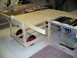 Shop Built Sliding Table Saw The 2 X 4 Construction And Wheelbarrow Wheels Do Not Inspire Confidence But The Sliding Table Table Saw Jigs Sliding Table Saw