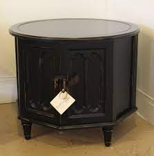 The dmitry end table with storage requires assembly upon delivery. Round Vintage End Table With Lots Of Storage Painted In General Finishes Lamp Black Milk Paint Lightly Distre Furniture Inspiration Diy Furniture Black Lamps