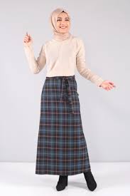 Beli Kusakli Ekose Etek Krds1090 Indigo Indigo Ekose Moda Stilleri