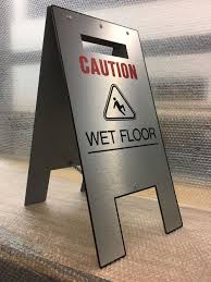 Metal Wet Floor Sign Brushed Satin Silver Finish Wet Floor Signs Wet Floor Flooring