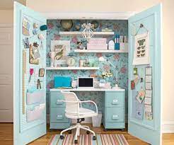 This closet office space from house of rose incorporates a cute little reading nook that's built into the desk. 15 Closets Turned Into Space Saving Office Nooks