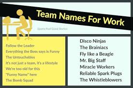Funny Team Names For Work Sports Feel Good Stories Team Names Best Team Names Fun Team Names