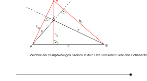Stumpfwinkliges dreieck — ein stumpfwinkliges dreieck ein dreieck — mit seinen ecken, seiten und winkeln sowie umkreis, inkreis und teil eines ankreises in der üblichen form beschriftet. Hohenschnittpunkt Im Stumpfwinkligen Dreieck Konstruieren Geogebra