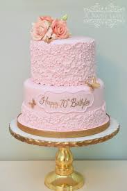 Happy Birthday Rose Gold Cake Pink And Gold 70th Birthday Cake With Sugar Flowers By K Noelle Cakes 70th Birthday Cake 70th Birthday Parties 70th Birthday