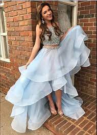 Two Pieces Prom Dress Light Blue Prom Dress Prom Dresses Sparkly Prom Dresses Light Blue Prom Dress Beautiful Prom Dresses
