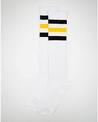 Black And Yellow Socks White With Black And Yellow Athletic Stripe Knee High Socks Spencer S Striped Knee High Socks Knee High Socks Socks