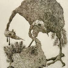 This Bruno Civitico 1960 oil painting is stunning! Paired with: Gerald Boyce  1940s etching Juliet Holland Reiko Sakagami Baum oil