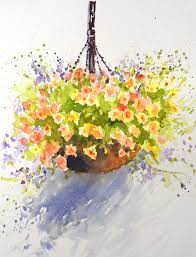 Easy basket of flowers painting. Loose Watercolour Floral Lesson Hanging Basket By Joanne Thomas Now Available On Arttutor Floral Watercolor Watercolor Art Art Painting