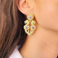 Purple and gold cube earrings. Dragon Queen Earrings In Gold Plated 925 Silver Purple Zirconia B Jj Caprices