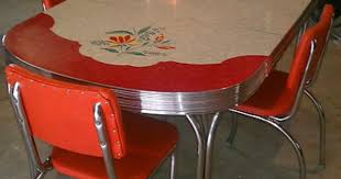 Vintage Kitchen Formica Table 4 Chairs Chrome Orange Red White Gray Retro Eames