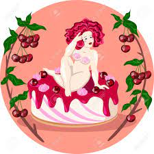 Señora Desnuda Gorda Sentada En Una Torta De Cereza Ilustraciones svg,  vectoriales, clip art vectorizado libre de derechos. Image 78851711