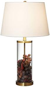 Best of all, the cylinder base is fillable, which. Modern Coastal Style Table Lamp Fillable Clear Glass Cylinder Gold Metal White Empire Shade Decor For Living Room Farmhouse Goals