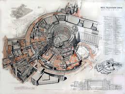 A Marvelous Cutaway View Of The Bbc Television Centre In West London Reprinted From The Architect And Bui History Design History Drawings Architecture Drawing