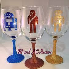 Star Wars Wine Glasses R2d2 Yoda C3po Darth Vader Or Chewbacca Sparkly Glittered Stems Customizable Wine Fun Wine Glasses Star Wars Wine Glasses Wine Glasses