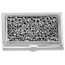 Black and white stripe design silver label desk business card holder. Serendipity Serendipity Card Case Small Collectibles