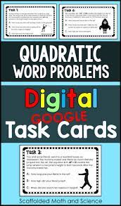 Quadratic Word Problems Task Cards Activity Binomials Google Version Word Problems Word Problems Task Cards Quadratics