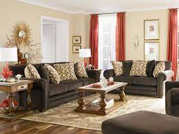 What Color Paint Goes With Brown Furniture Red Ceiling Curtain Wooden Coffee Table Area Rug Living Room Colors Brown Living Room Transitional Decor Living Room