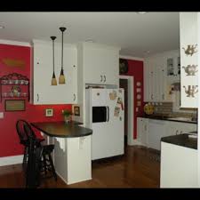 Red Wall And White Cabinets Cheap Kitchen Countertops Inexpensive Countertops Kitchen Countertops