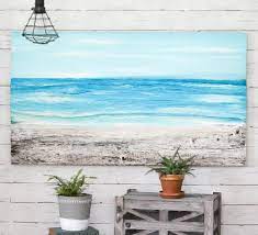 Gorgeous Ocean Beach Paintings On Rustic Wood Featured On Completely Coastal Love The Texture Beach House Artwork Rustic Beach Decor Beach House Art