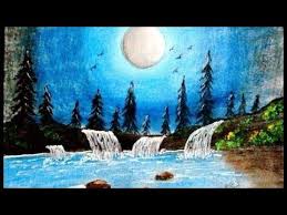 How To Draw Scenery Of Moonlight With Oil Pastel Step By Step Youtube Landscape Drawings Oil Pastel Landscape Paintings