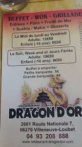 Le Menu Picture Of Le Dragon D Or Villeneuve Loubet Tripadvisor