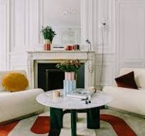 Table basse ronde Carlotta pieds laqués blanc crème et marbre blanc