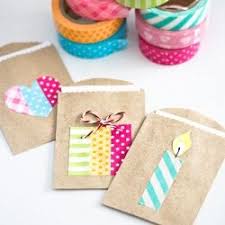 Decorate Small Gift Bags With Washi Tape And Put Birthday Greetings In Them In English And Swedish Tape Crafts Crafts Washi Tape Cards