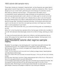 1000 Calorie Diet Sample Menu