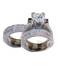 Beautiful Unique Three Ring Estate Style Cz Wedding Band Ring Set In Sterling Silver Extrem Wedding Ring Sets Wedding Rings Unique Vintage Style Wedding Rings