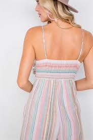Multi Stripe Ribbon Shaped Front Smocking Back Jumpsuit In 2020 Striped Ribbon Striped Tube Top Tube Top Jumpsuit