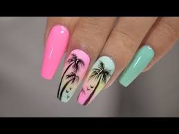 Sunset On The Beach April Ryan Red Iguana Youtube Summer Acrylic Nails Tree Nails Palm Tree Nails