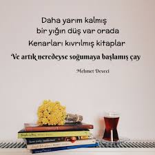 Daha Yarim Kalmis Bir Yigin Dus Var Orada Kenarlari Kivrilmis Kitaplar Ve Artik Neredeyse Sogumaya Baslamis Cay Mehmet Deve Kitap Alintilar Ozlu Sozler