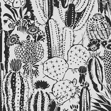 Black And White Cactus Wallpaper Cactus Spirit Screen Printed Wallpaper In Color Charcoal Black On White From A Unique Collection Of Antique And Mode Print Wallpaper Screen Printing Prints
