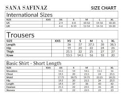 Size Chart Sana Safinaz Studio By Tcs