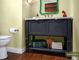 The pieces in this collection include pedestal sinks designed to look like natural plant vines, and vanities that have a sleek modern style that are mounted on the wall to save space. Kraftmaid S Console Vanity For The Bathroom Looks Like Furniture And Can Be Personalized With Your Bathroom Vanity Cabinets Kitchen And Bath Showroom Kraftmaid