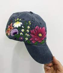 Hand Embroidered Baseball Cap With Flowers Etsy Embroidered Hats Hat Embroidery Embroidered Baseball Caps