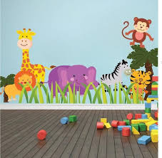 Nursery Zoo Wall Decals Design Animals Wall Mural Vinyl Removable Home Bedroom Safari Decor Animal Wall Decals Safari Animal Wall Decals Kids Room Wall Decals