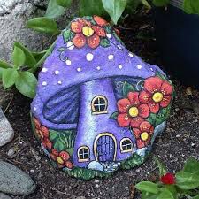 Mushroom House Painted Rock Rock Painting Patterns Rock Painting Art Painted Rocks
