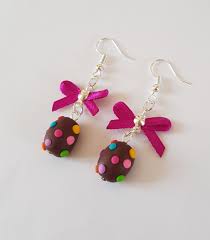 Boucles D Oreille Oeuf De Paques Noeud Satin Rose Chocolat Pois Multicolore Rigolo Drop Earrings Jewelry Earrings