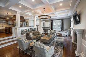 The family room is designed to be a place where family and guests gather for group recreation like talking, reading, watching tv, and other family activities. Sunken Living Room Off Kitchen Sunken Living Room Step Down Living Room Family Room Design