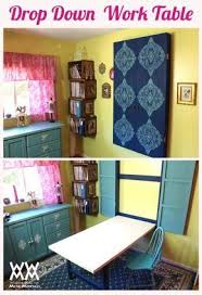 Easy To Make Drop Down Work Table This Is For Our Craft Room And Folds Up Against The Wall When Guests Stay In The R Craft Room Sewing Rooms Craft Room