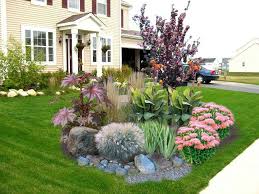 Tree Corner Sedum Clusters Use 3 Large Rock Maybe Replace With A Barrel Containing Blac Front Yard Landscaping Design Front Yard Garden Landscape Design