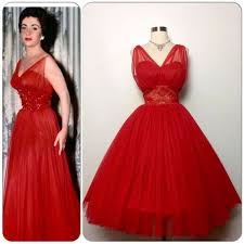 Old Hollywood Glamour Vintage 50s 1950s Red Cocktail Party Dress Medium Vintage Dresses Circle Skirt Dress Vintage Gowns