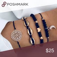 Black And Gold Bracelet Set New Black Gold Cowrie Moon Beaded Bracelet Set Boutique Beaded Bracelets Gold Bracelet Set Bead Charm Bracelet