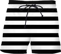 Black And White Shorts Outfit Men Classic Jail Prisoner Stripes Pattern Men Swim Shorts Black And White Trunks Black And White Outfit For Men Man Swimming Swim Shorts
