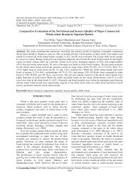Pdf Comparative Evaluation Of The Nutritional And Sensory Quality Of Major Commercial Whole Wheat Breads In Nigerian Market